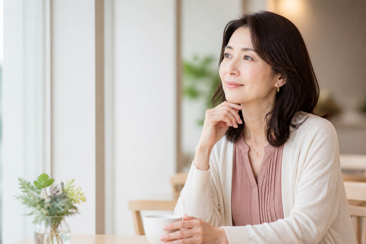 婚活について静かに考える40代女性のイメージ
